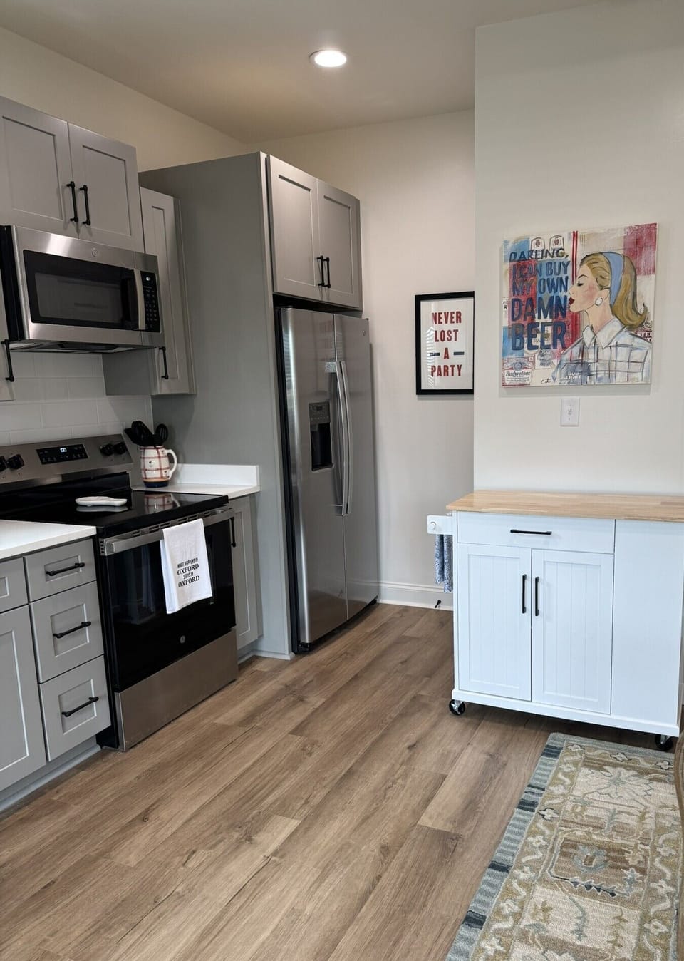 All cooking necessities are stocked in the Kitchen.