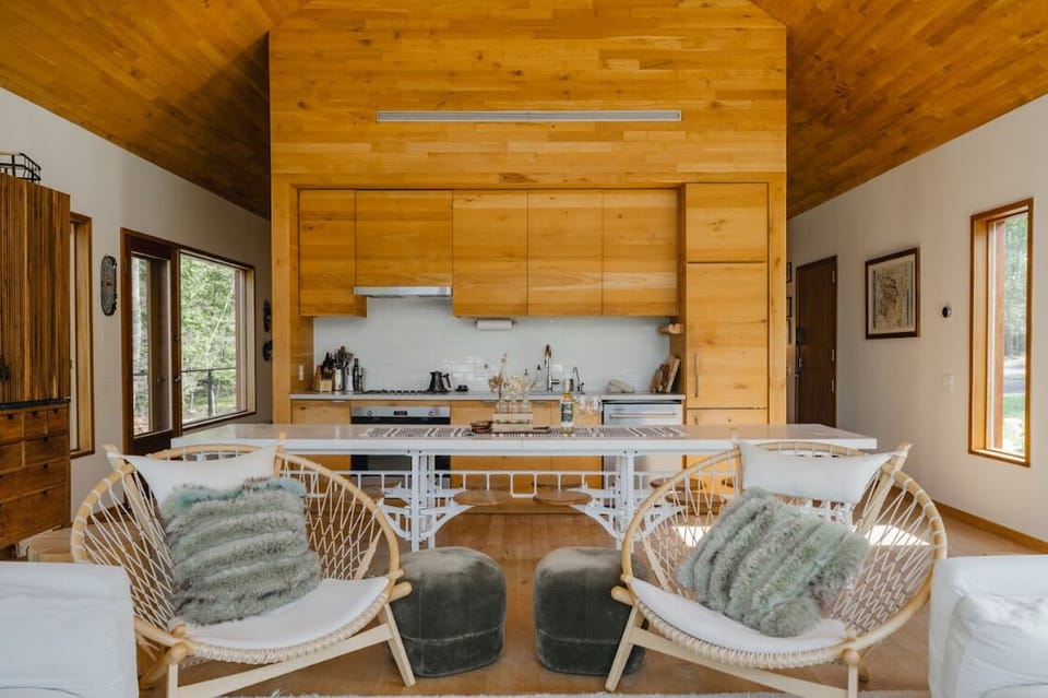 open concept kitchen with seating for 12