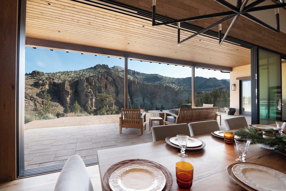 Dining area with beautiful wood details and canyon views
