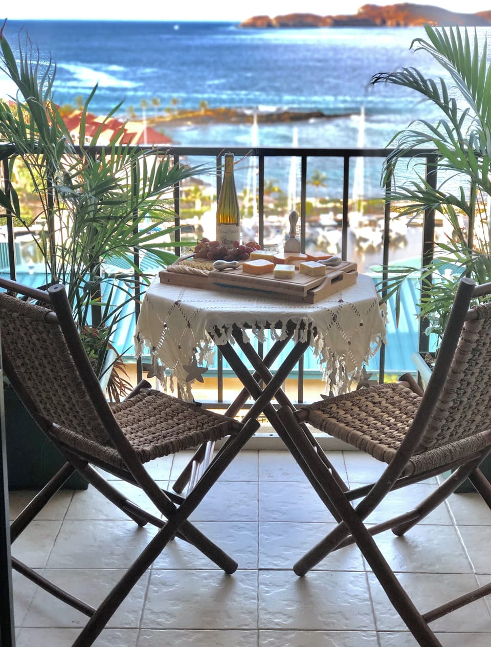 The balcony is a great place for coffee, meals, and cocktails.