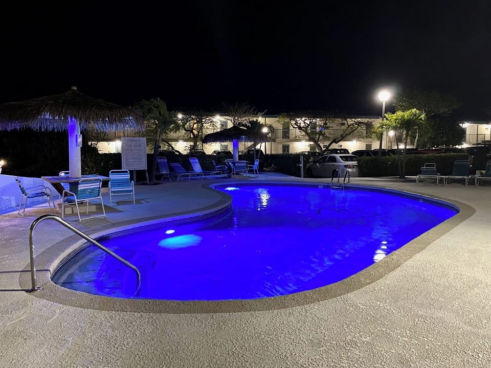 The upper pool located outside the Barbados Building.