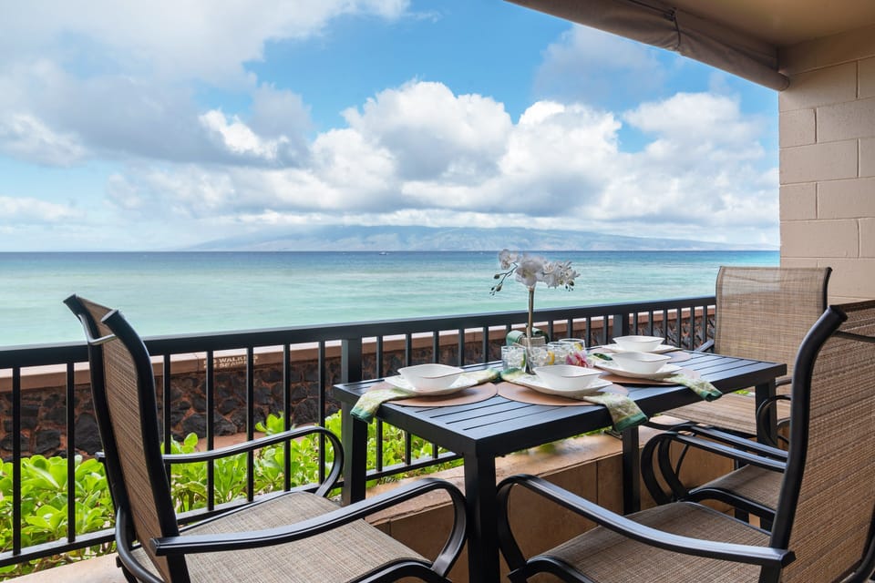 Enjoy outdoor dining on your private lanai overlooking the Pacific ocean
