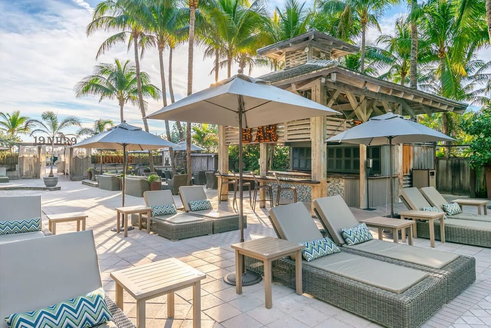 Settle into sunset lounging with warm light and tropical breezes.