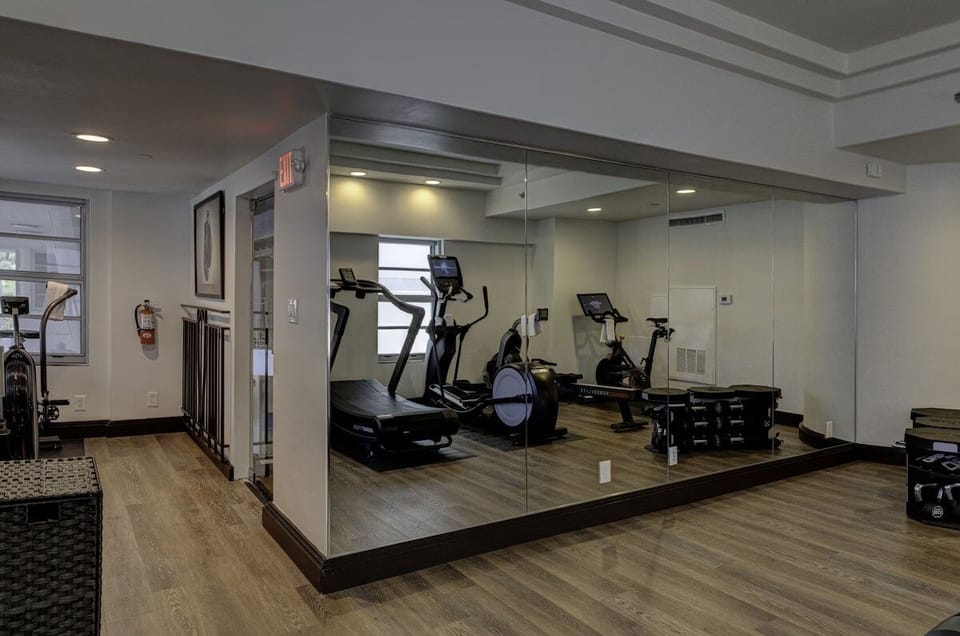 Recharge with a quick workout in the quiet, mirrored fitness room.