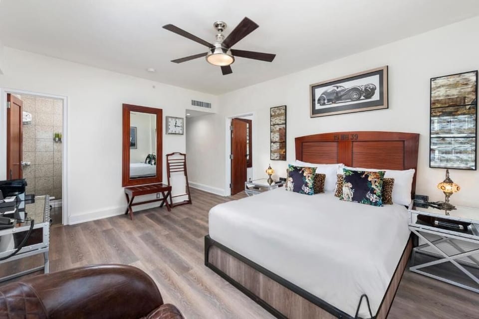Unwind in a spacious bedroom with sleek, modern finishes.