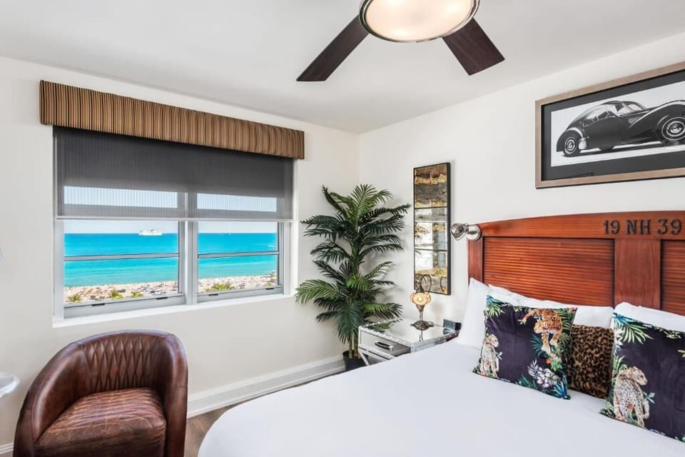 Drift off comfortably with calming ocean blues outside.