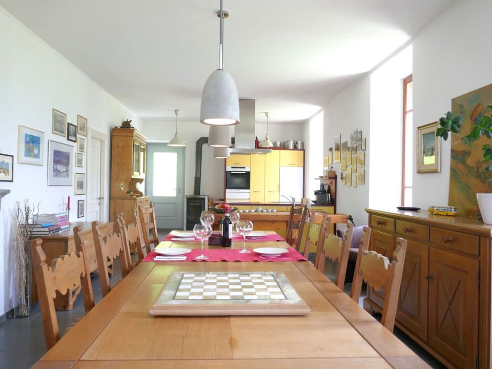 Furniture, Interior Design, Flooring, Chair, Dining Room, Wood, Table, Ceiling, Light Fixture, Floor