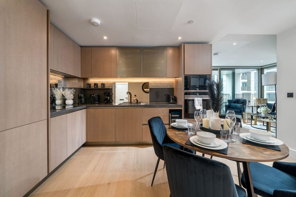 Everything you need: sleek kitchen and inviting dining space.