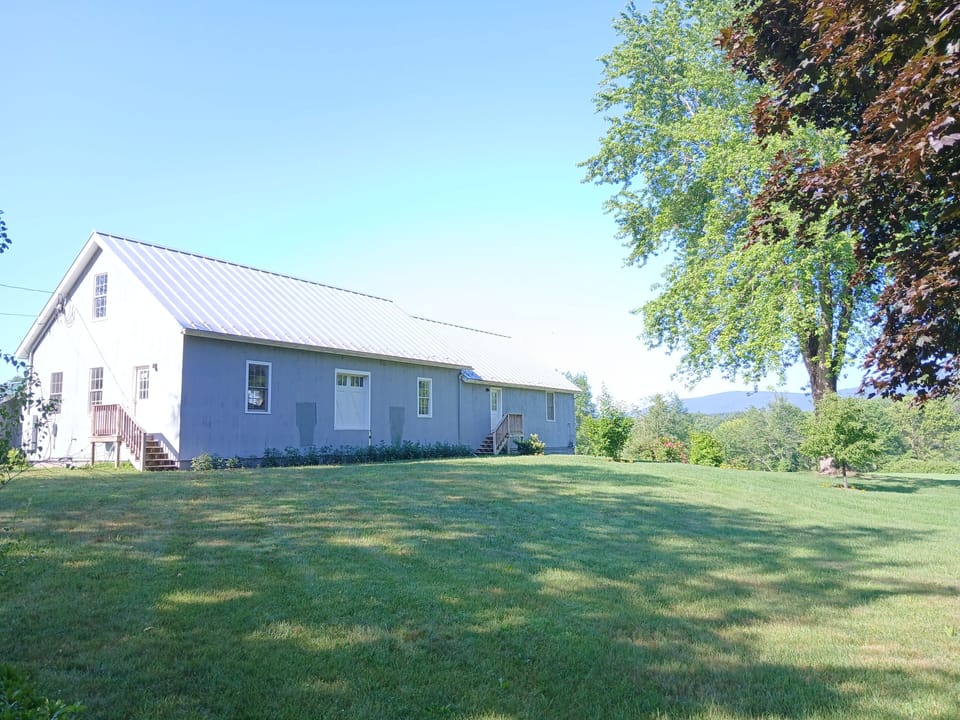 Scenic view of fields and mountains from the property