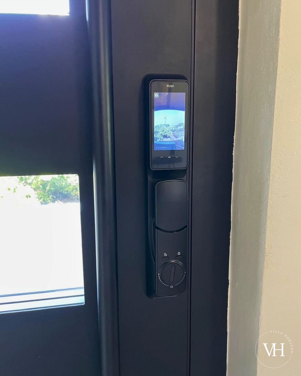 Smart door lock secured by your own personal code for safe and easy access.