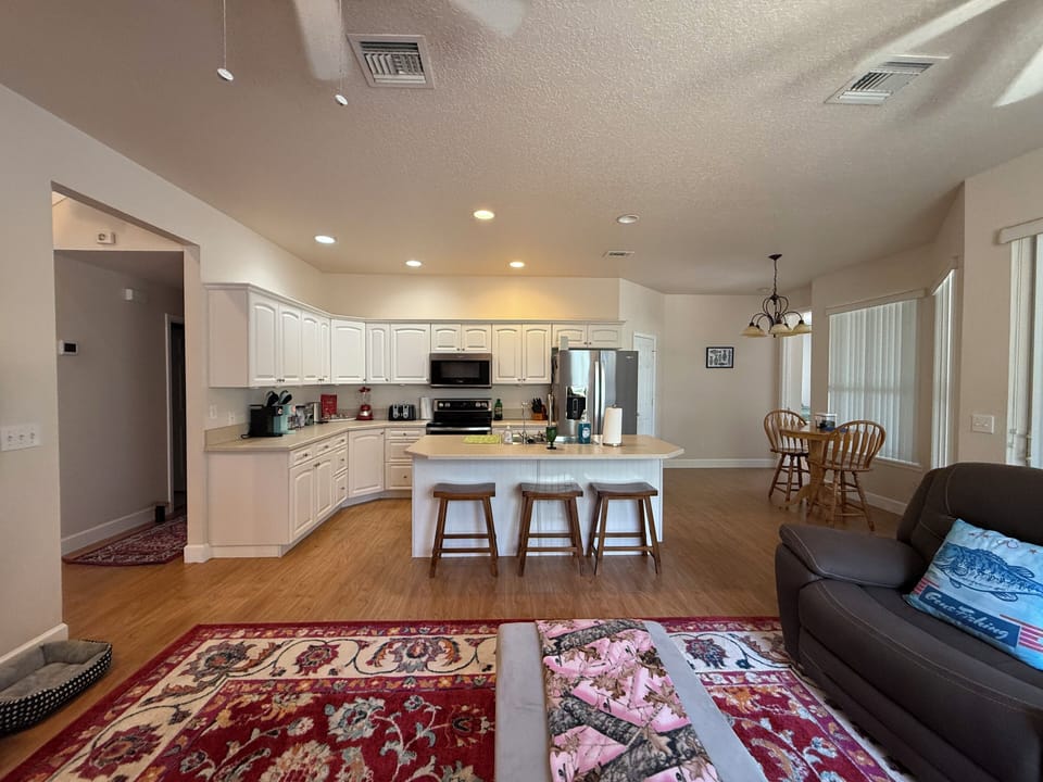 The open concept kitchen and living room are perfect for entertaining