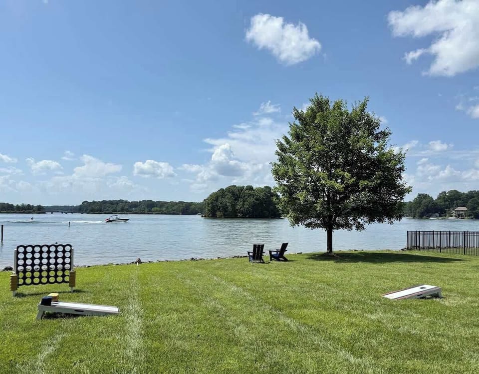 Outdoor games and seating provided to take in the exceptional lake views