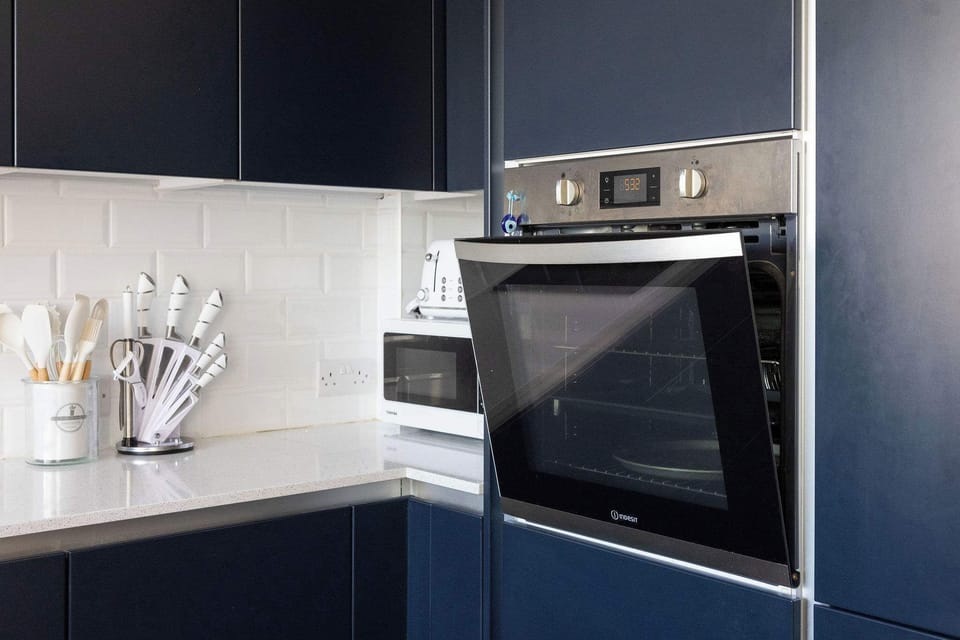 Fully equipped with oven, toaster, and microwave