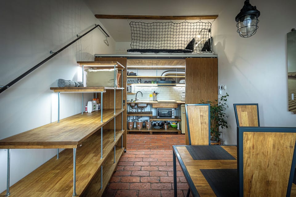 Dining room and storage shelves