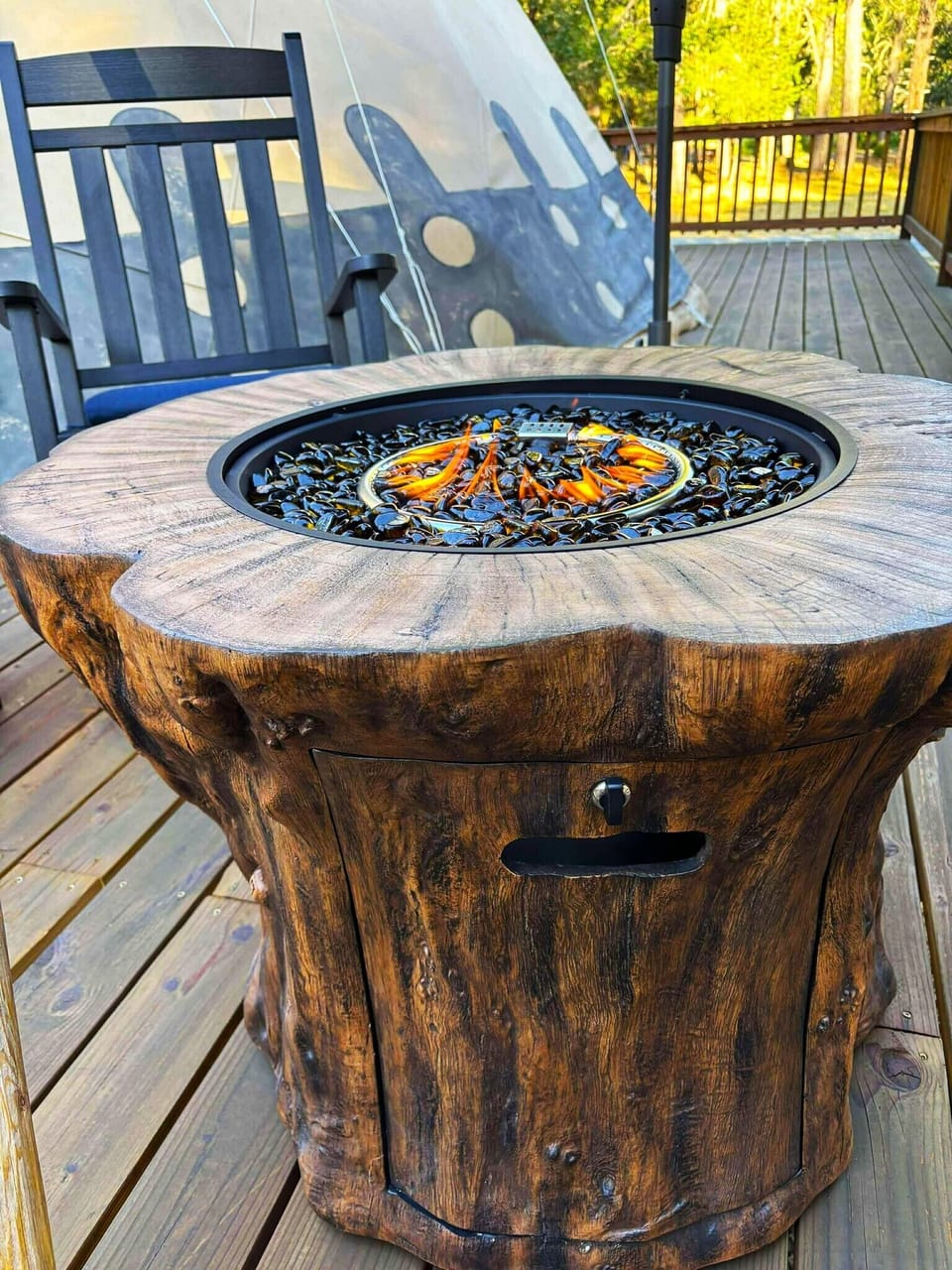 Tree Trunk Propane Fire Pit. 