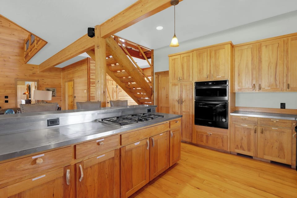 Closer view of the kitchen range and oven.