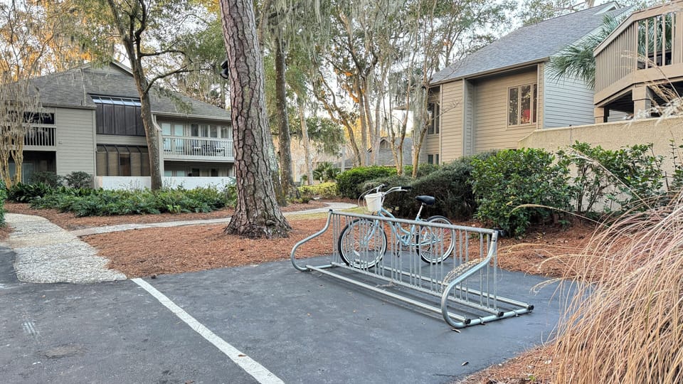 Bicycle parking near condo.
