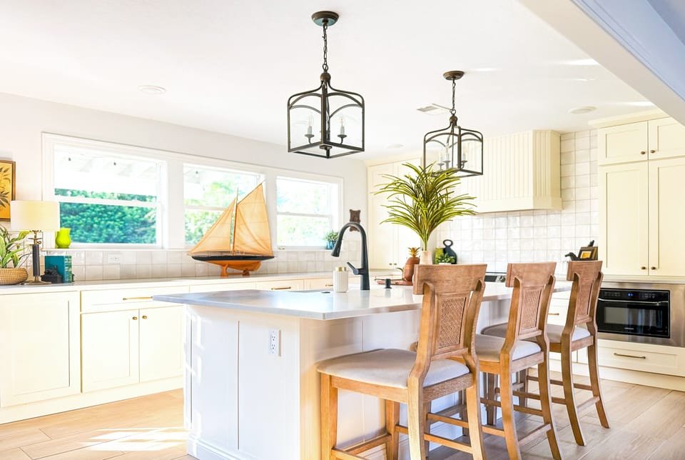 Kitchen view from front left.