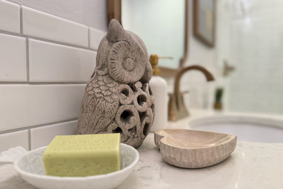 Primary Bath view of decor between dual sinks.
