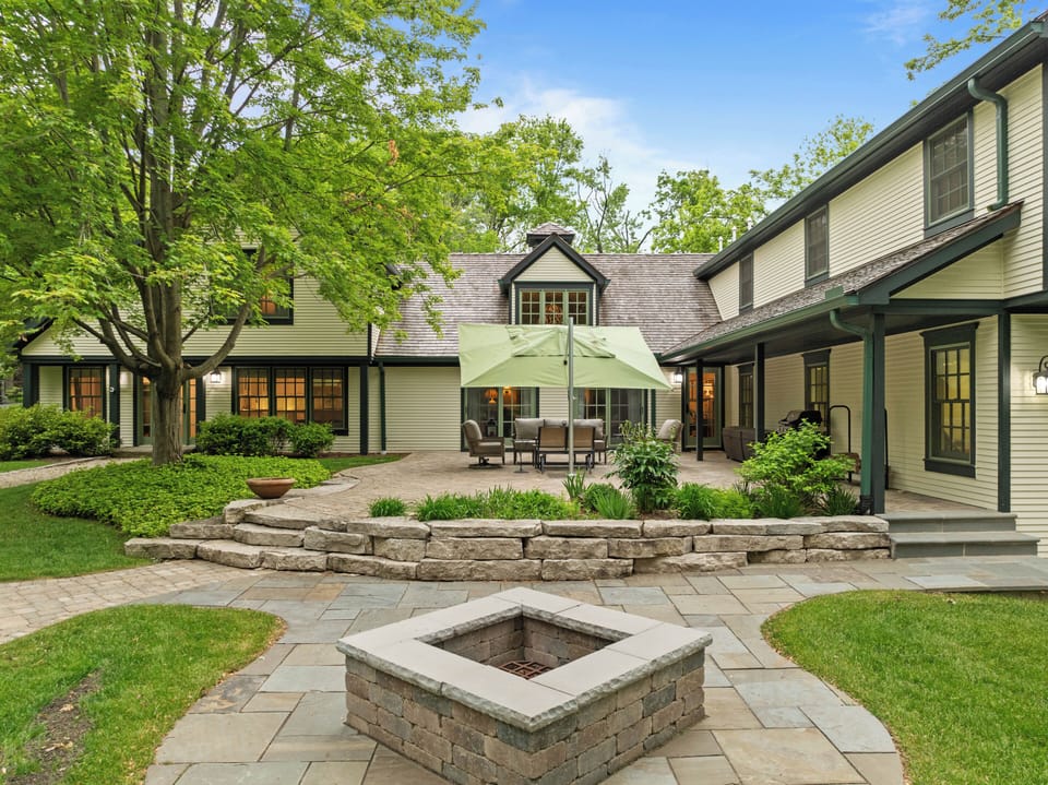 Fire pit, near the outside sitting area