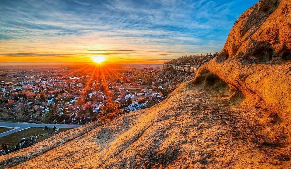 Soak in fiery sunset views over the surrounding valley.