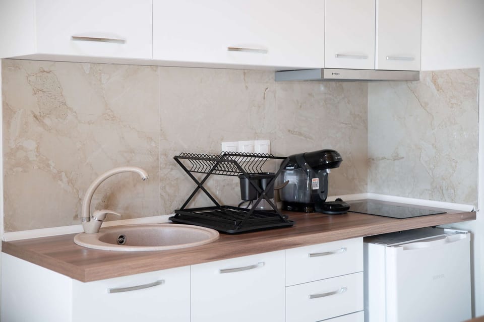 Modern Kitchen with Coffee Machine, Cookware & Everything You Need
