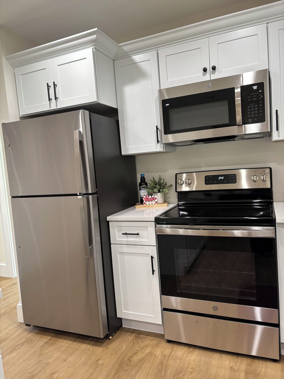 Full-sized kitchen appliances.
