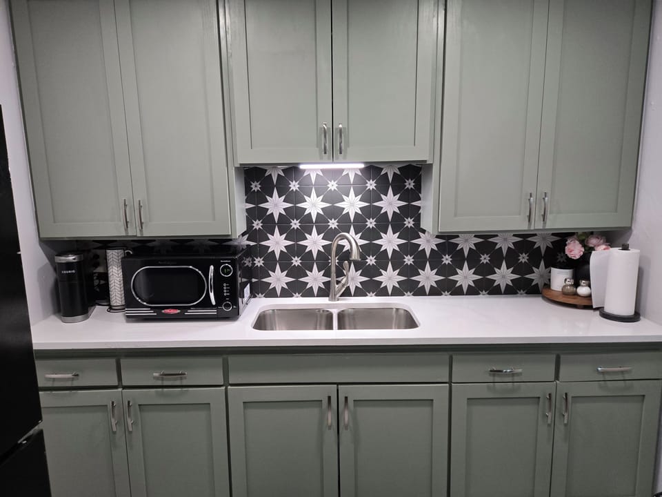 Kitchen with Keurig and Microwave