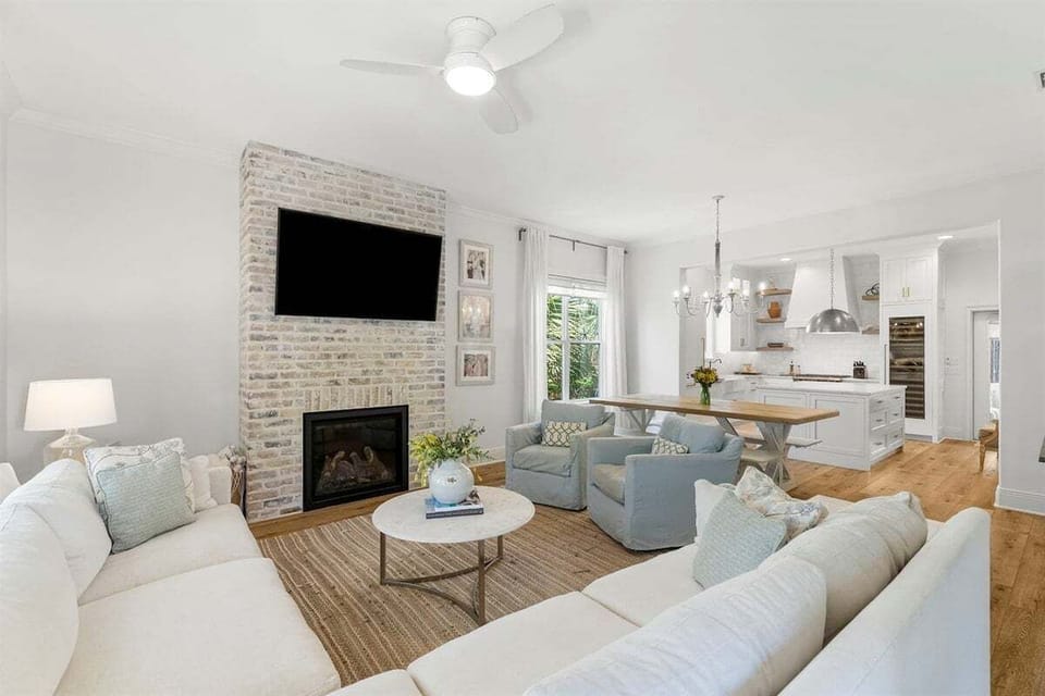 Main floor living area with TV