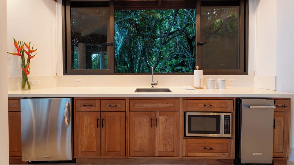 Kitchen with jungle view and icemaker