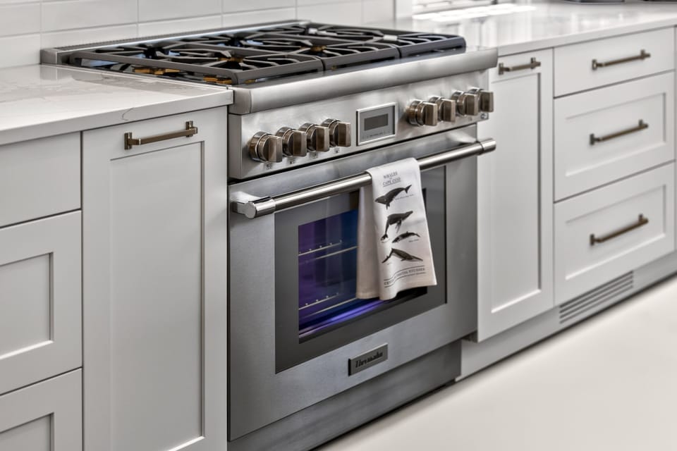 High-end appliances complete the renovated kitchen