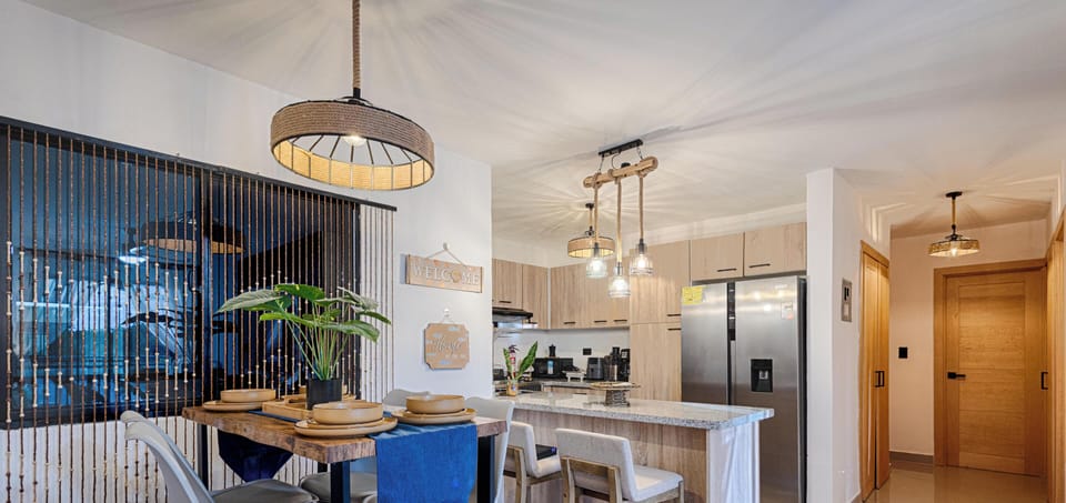 Dining area with a view of the kitchen