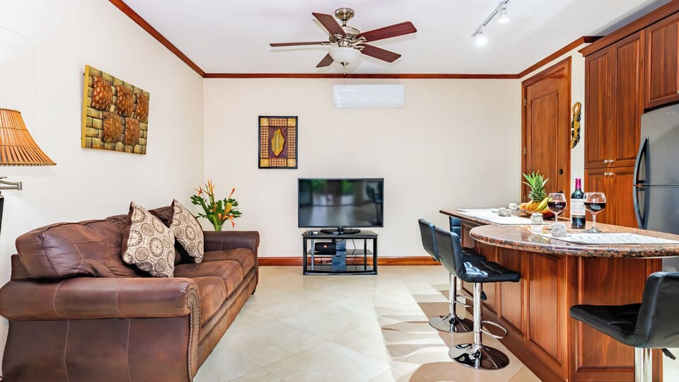 Open living space with TV and comfortable seating