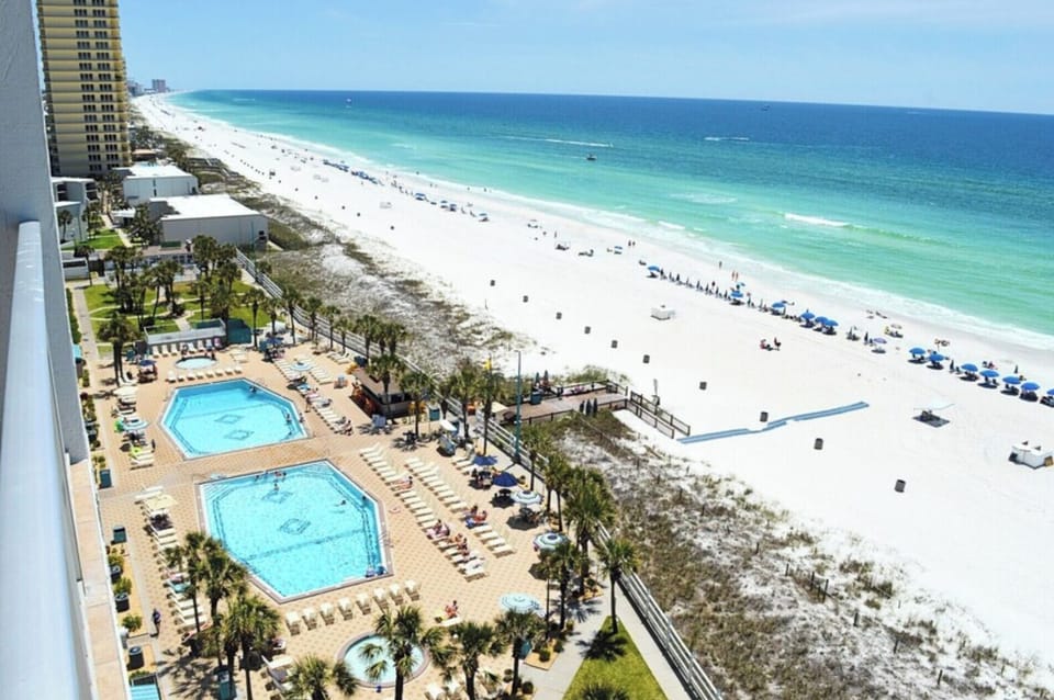 Gorgeous white sand beach view from The Summit