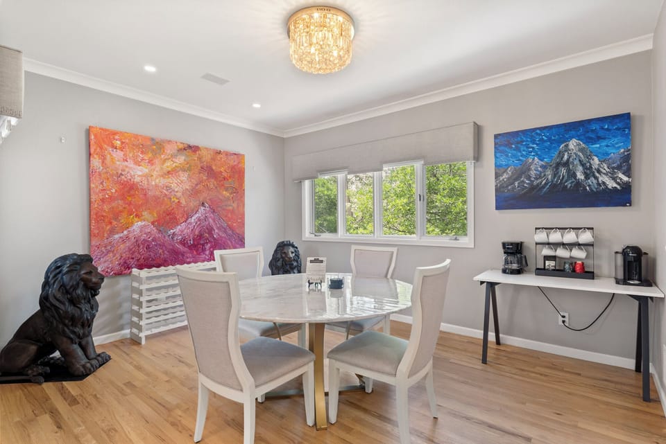 Artistic accents give this home a gallery-like vibe with a cozy twist.