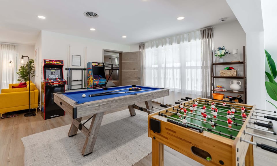 Game Entertainment

Mortal Kombat II Arcade
Foosball Table
Mrs. Pac-Man Arcade
Board Games / Cards
Pool Table
Children Play Toys