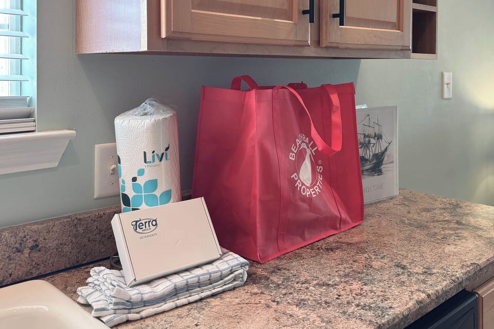 Kitchen amenities and Beachball swag bag!