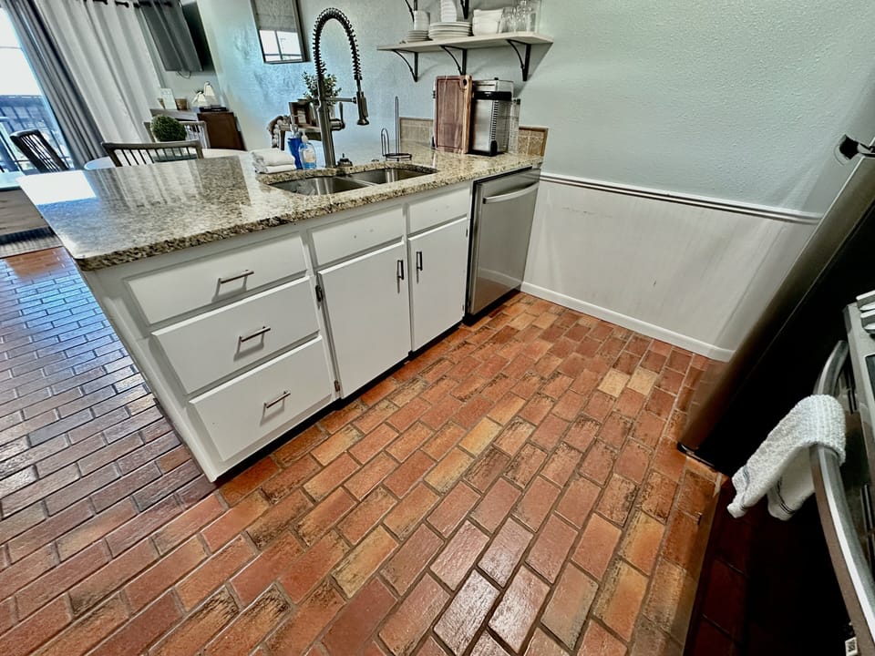 Kitchen appliances and island