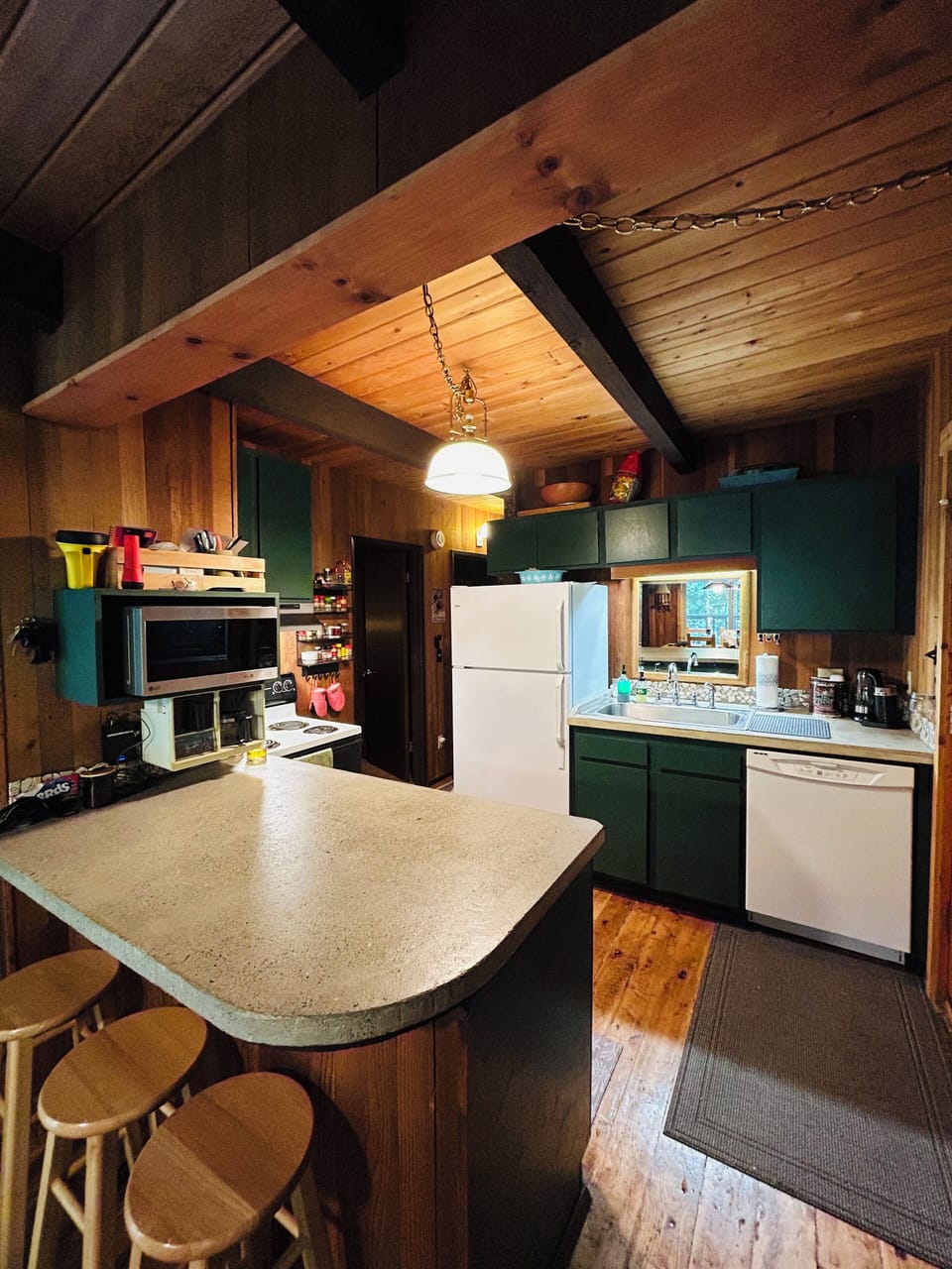 Kitchen with 2 stools at island for extra seating