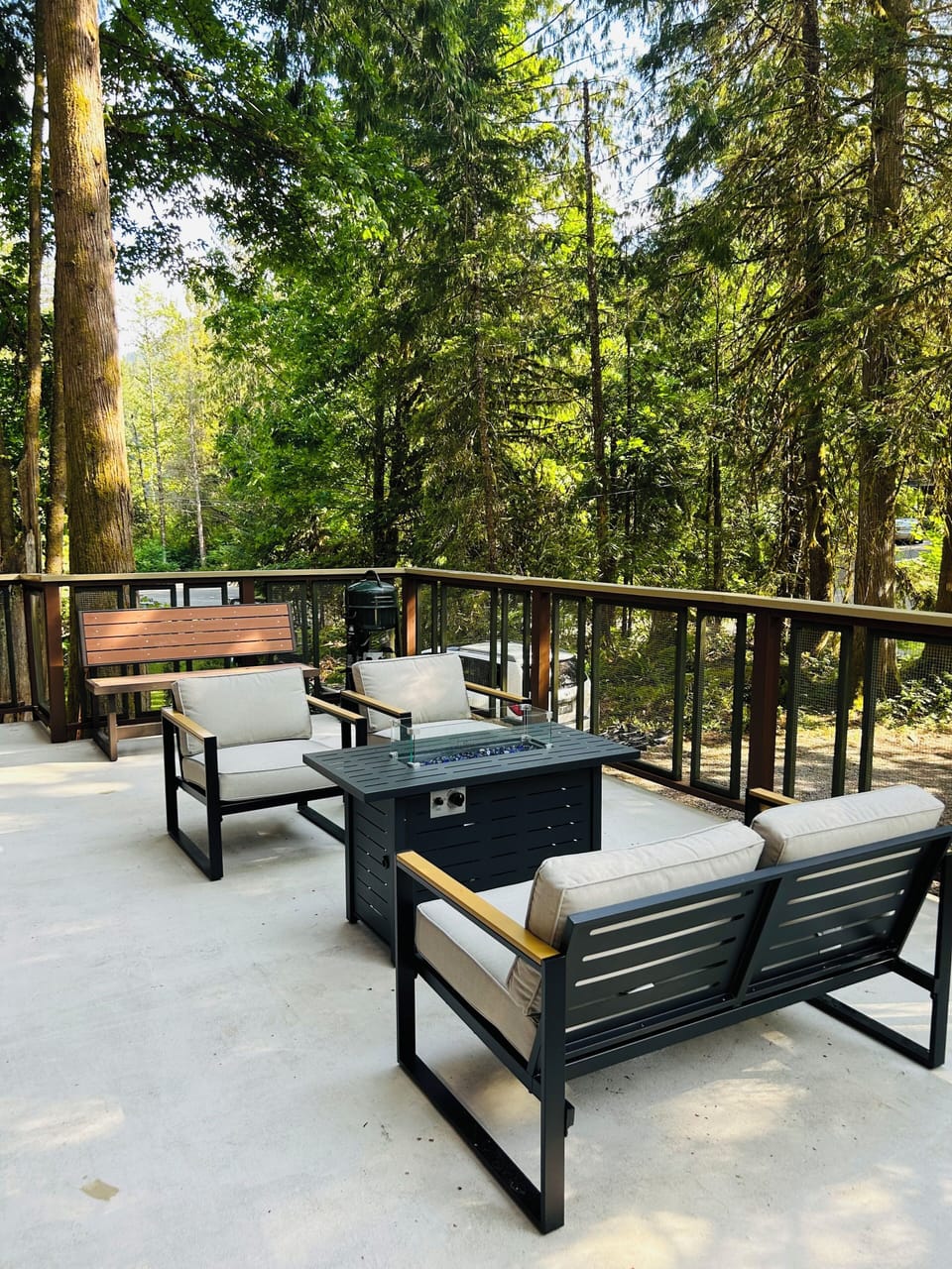 Outdoor patio with propane firepit table