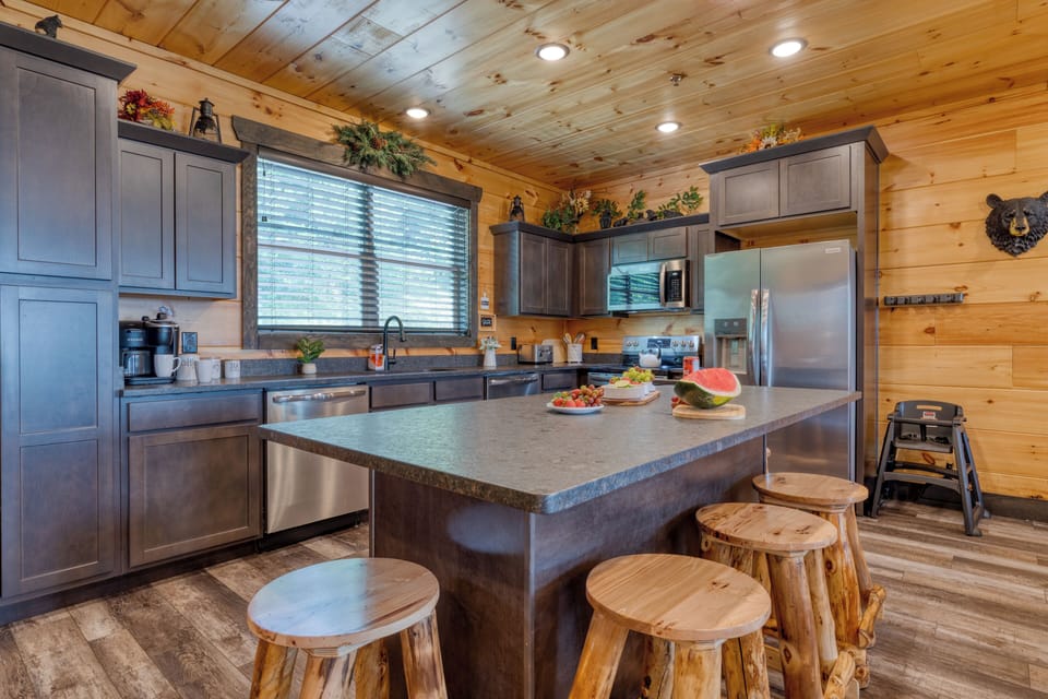 Sleek modern kitchen with barstool seating.