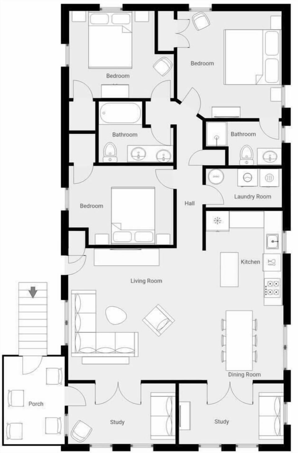 This detailed floor plan shows your spacious layout with multiple bedrooms, bathrooms, kitchen, and living areas for comfortable group stays.