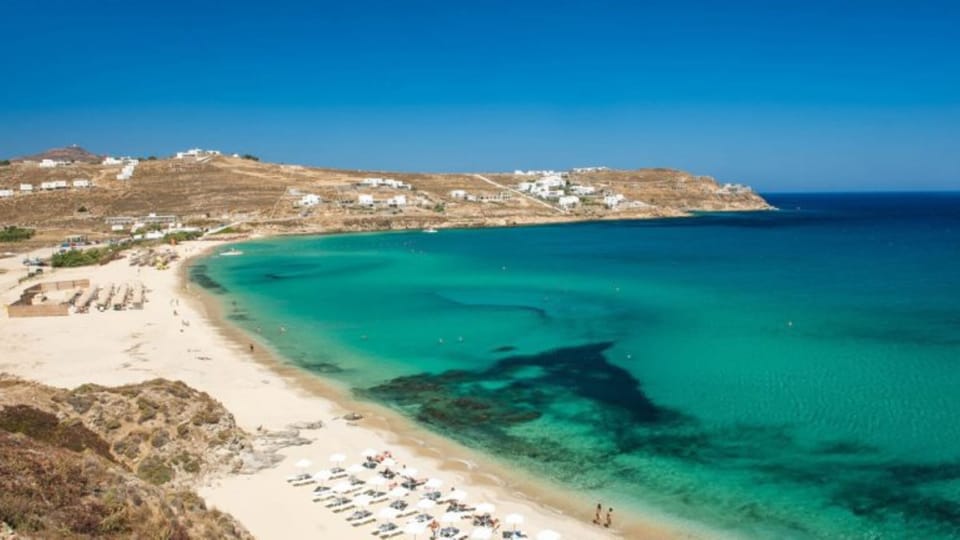 Kalo Livadi Beach – Just 1 km Away
One of Mykonos’ most beautiful beaches, easily accessible from the villa