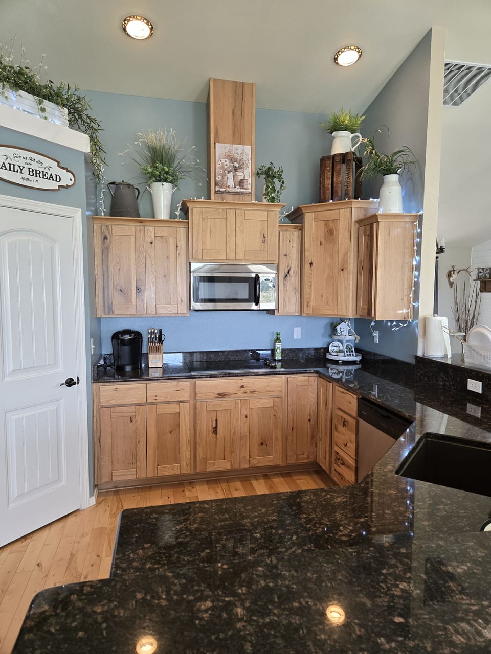 Kitchen fully stocked with dishes, utensils,  cookware. coffee makers w/coffee