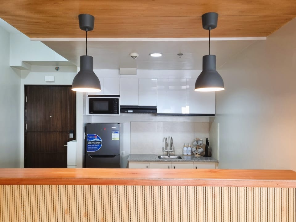 Bar counter and kitchenette