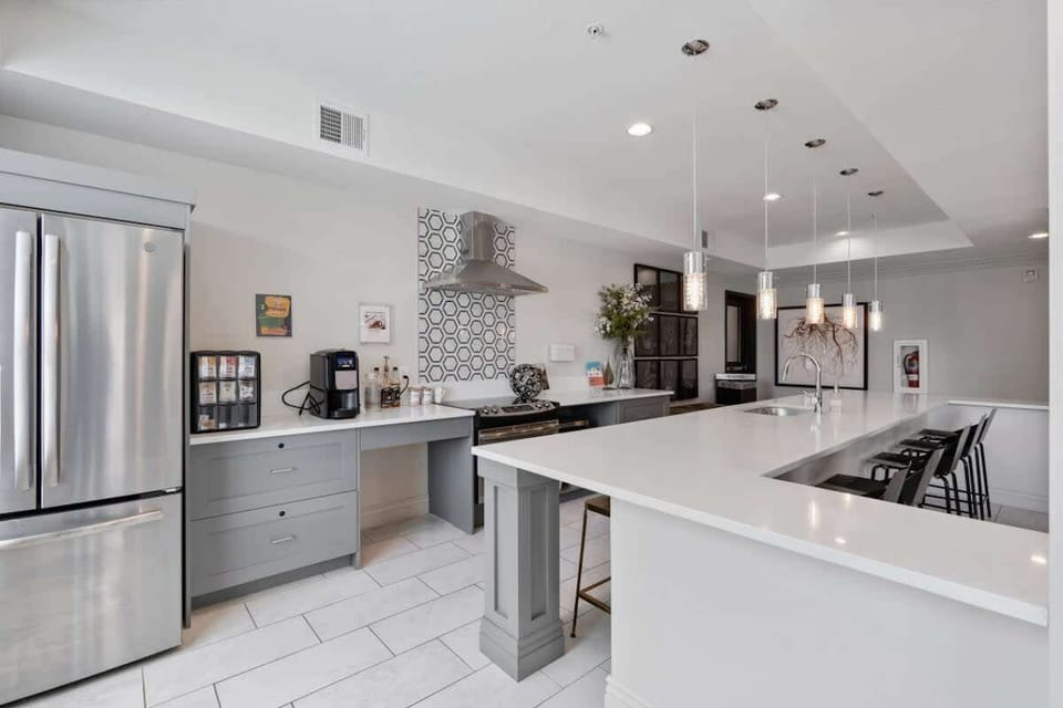 Start your day in our bright kitchen, complete with a coffee maker and a view through the large windows.