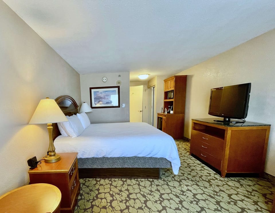 Unwind in a bright king room with TV comfort.
