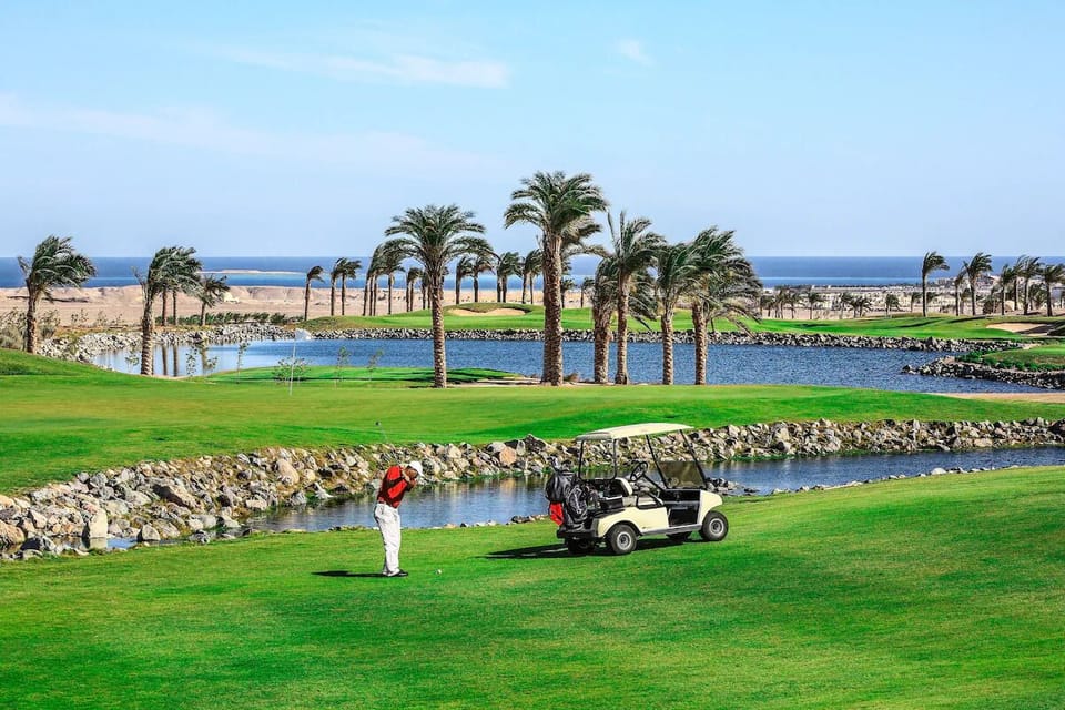 Tee off beside sparkling lagoons and palm-lined fairways.