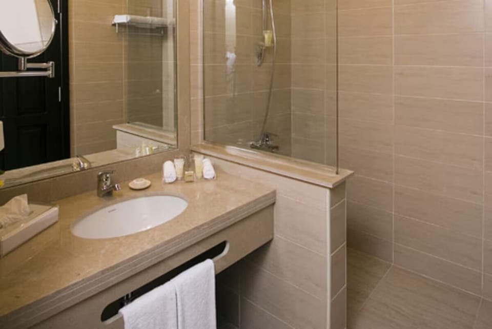 Refresh under a roomy shower with spa-clean finishes.