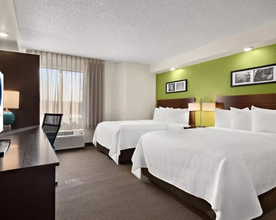 Stretch out in a bright room with crisp linens and space.